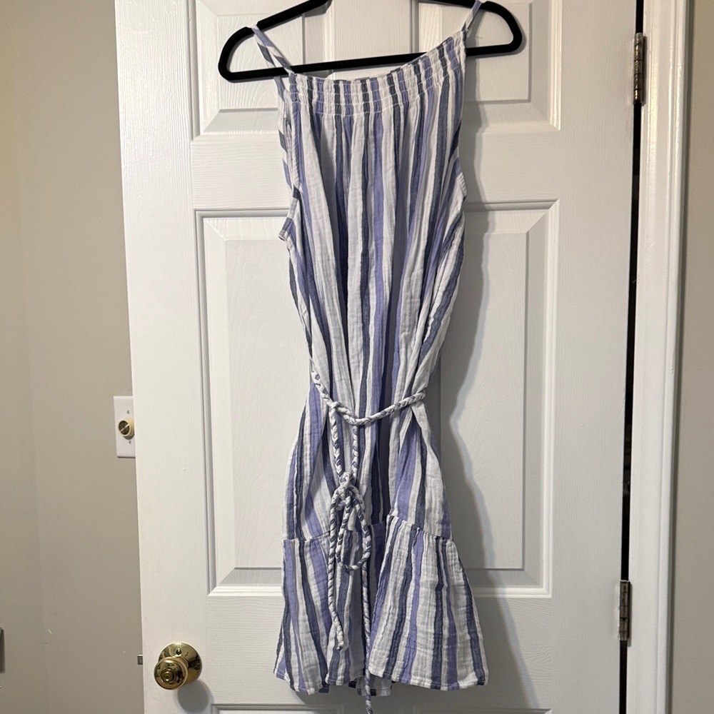 beachlunchlounge Blue and White Striped Mini Dress